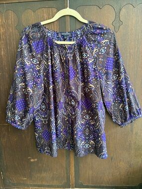 Banana Republic Purple Paisley Peasant Blouse Sz L